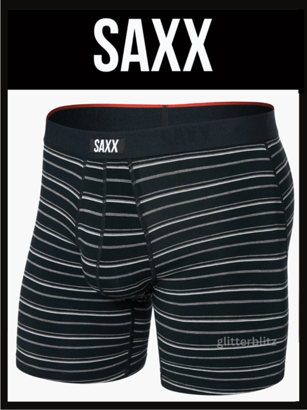 SAXX Vibe Super Soft Boxer Briefs Mens Small Black Coast Stripe